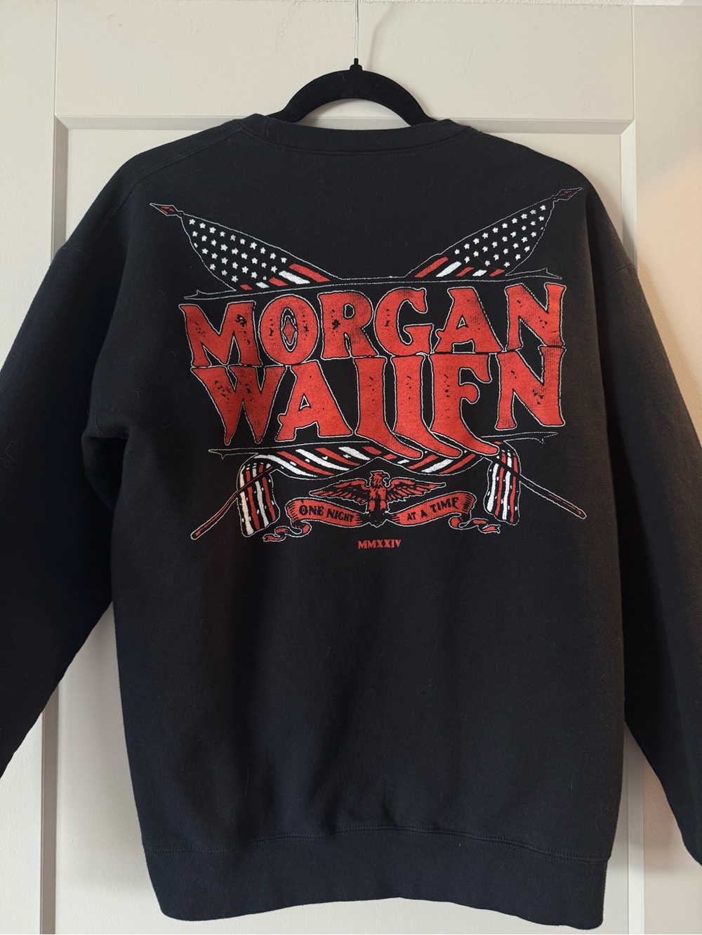 Morgan Wallen Black Graphic Crewneck Sweater with Red Logo